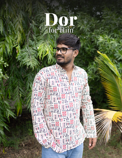 Dor – Tribal Print Cotton Short Kurta for Men