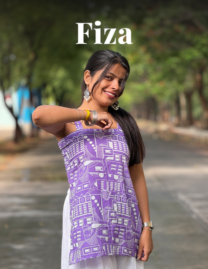 Fiza – Purple Printed Lace-Up Cotton Top