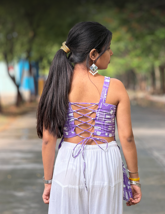 Fiza – Purple Printed Lace-Up Cotton Top