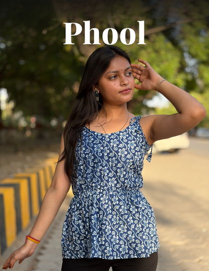 Phool– Blue Sleeveless Cotton Frock Kurti
