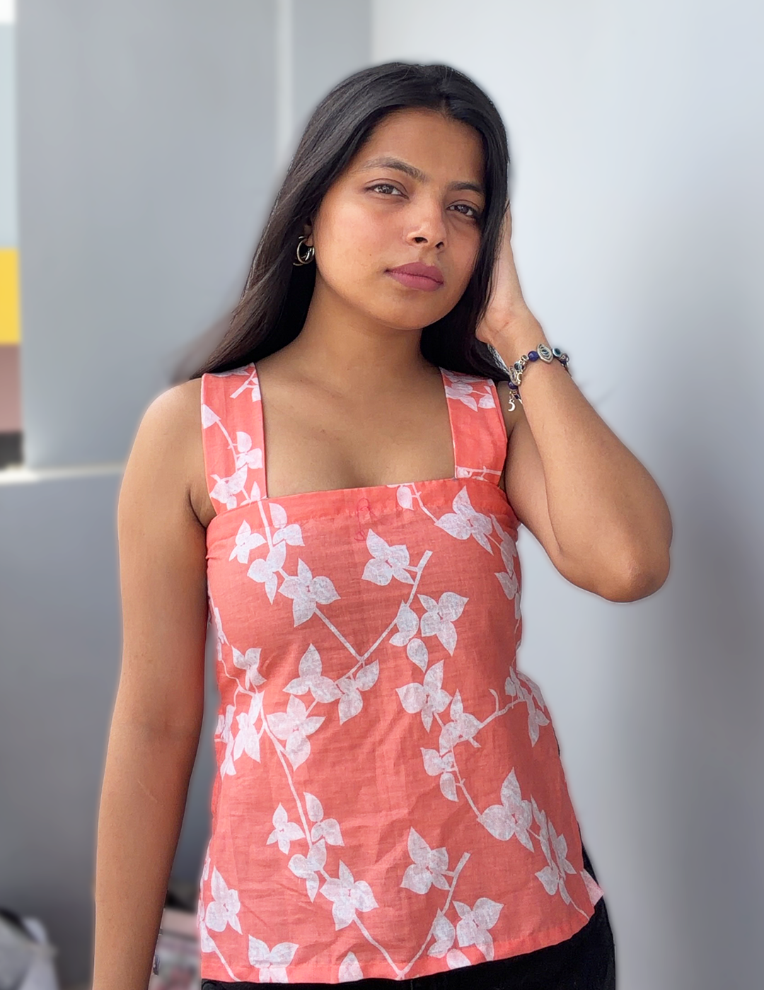 Poo - Orange & White Printed Kurti Top