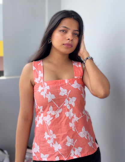 Poo - Orange & White Printed Kurti Top