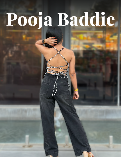 Pooja Baddie – Black & White Backless Kurti Top