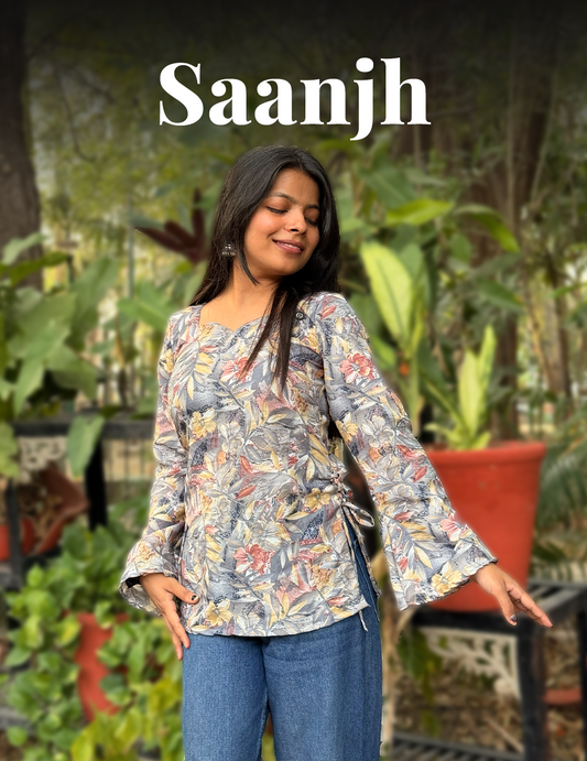 Saanjh – Grey Printed Full Sleeves Premium Soft Cotton Summer Kurti for Women