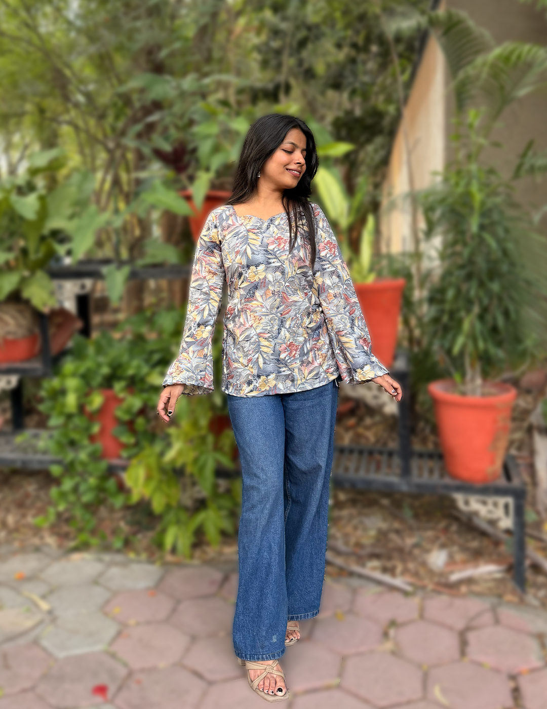 Saanjh – Grey Printed Full Sleeves Premium Soft Cotton Summer Kurti for Women